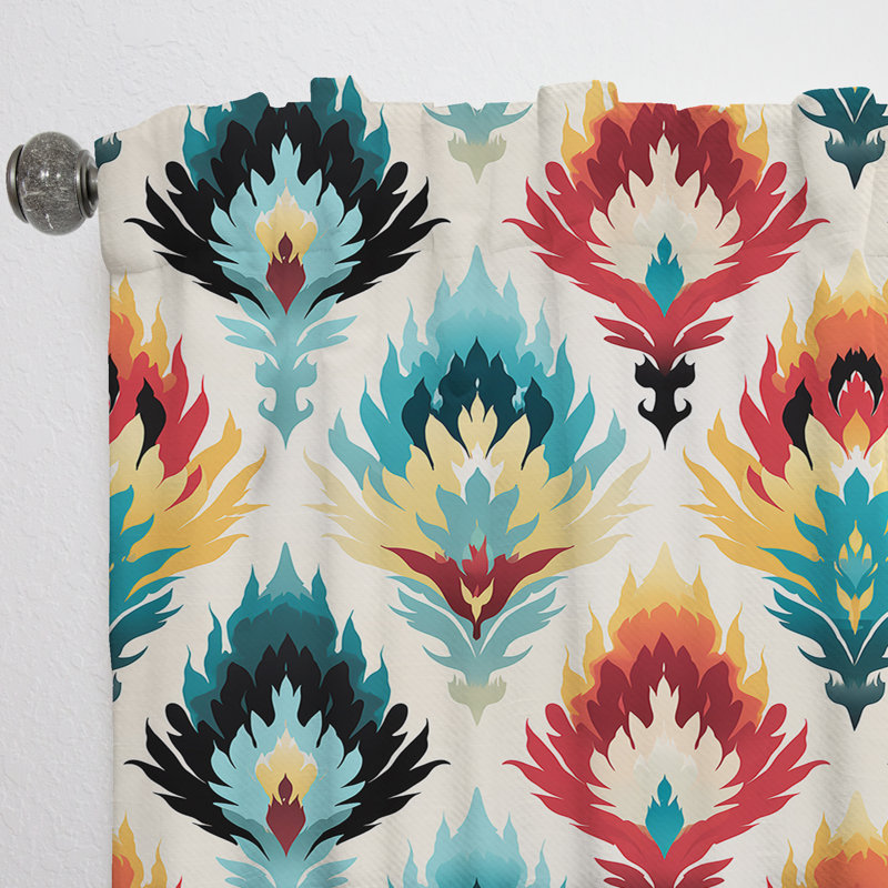 Orange Ikat Nomadic Tribe Blend Fuse - Vintage Velvet Curtain - Room Darkening - 1 Panel, 52" W x 95" L