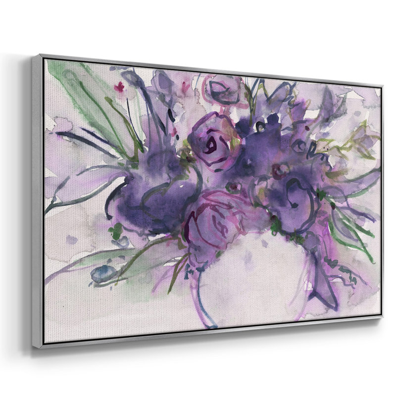 "Lavender Floral Splendor I", peinture sur toile encadrée, H 25 po x l 37 po x P 2 po, Encadrement argenté