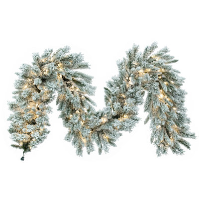 Vickerman 9' x 18" Flocked Utica Fir Artificial Pre-Lit Garland with 150 Warm White LED Mini Lights