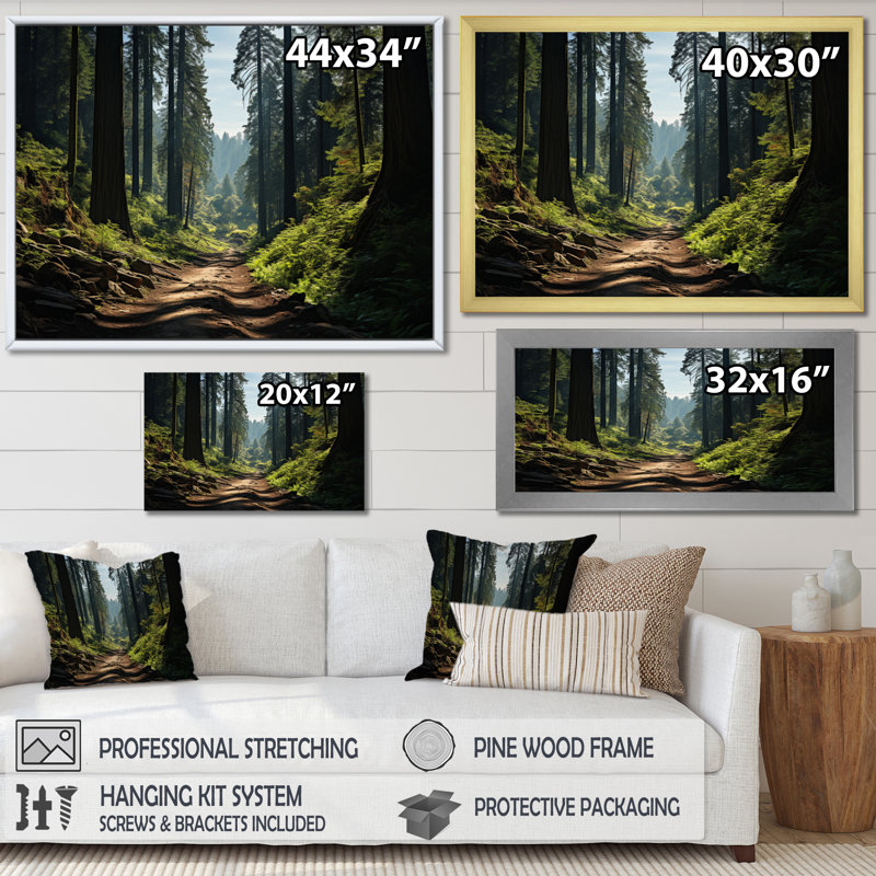 Forêt, séquoia, parc national III - paysages, art mural, salon, H 16 po x l 32 po x P 1 po, Cadre flottant doré