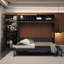 Grand lit escamotable mural avec canapé, tablettes USB et lumière-407058286