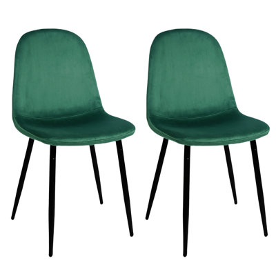 Modern Velvet Chairs With Metal Legs For Living Room,  Set Of 2, Dark Green