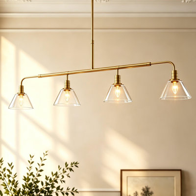 Luminaire suspendu pour îlot de cuisine 4 lumières moderne en verre transparent pour salle à manger