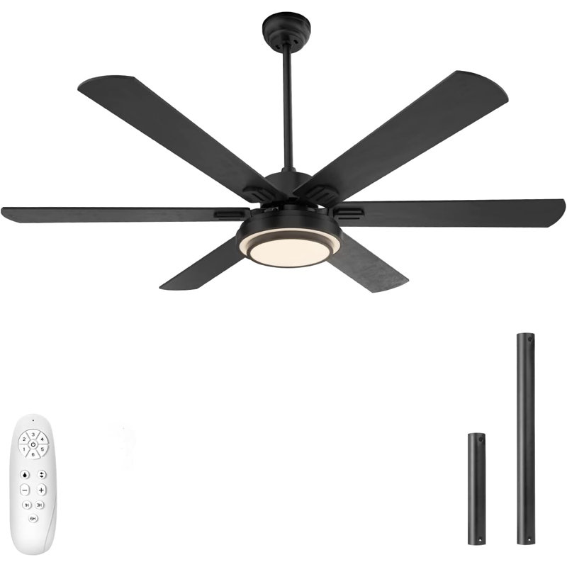 Ceiling Fans With Lights And Remote Control, 62 Inch, 6 Speeds Reversible DC Motor, 3 Color Dimmable Light, Timer, Noiseless, Black, 6 Blades