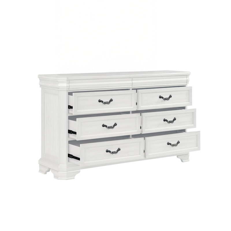 Commode large Lynda, 6 tiroirs, bois d'acacia blanc massif, 40 po