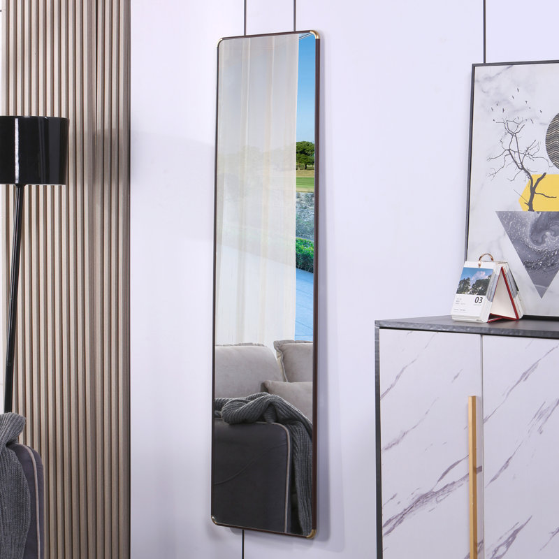  Miroir de plancher pour chambre à coucher pleine grandeur avec cadre en noyer, 60 po x 16,5 po, 60 po x 16,5 po, Noyer