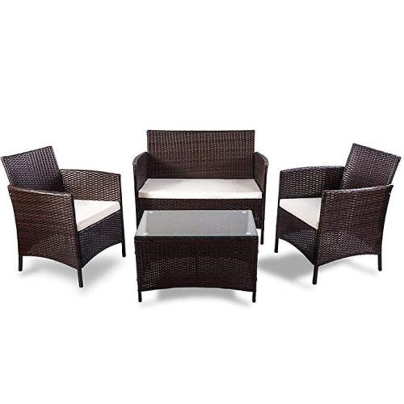 Ensemble de conversation en osier / rotin pour 4 personnes avec coussins