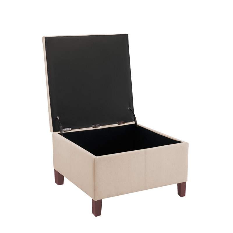 Amariauna Storage Ottoman with Wooden Legs, Beige Polyester Blend