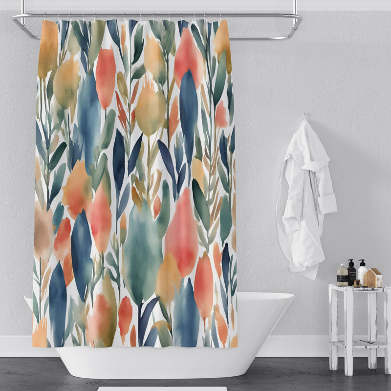 Rideau de douche Nadette, H 72 po x l 70 po, Vert / Orange, Abstrait
