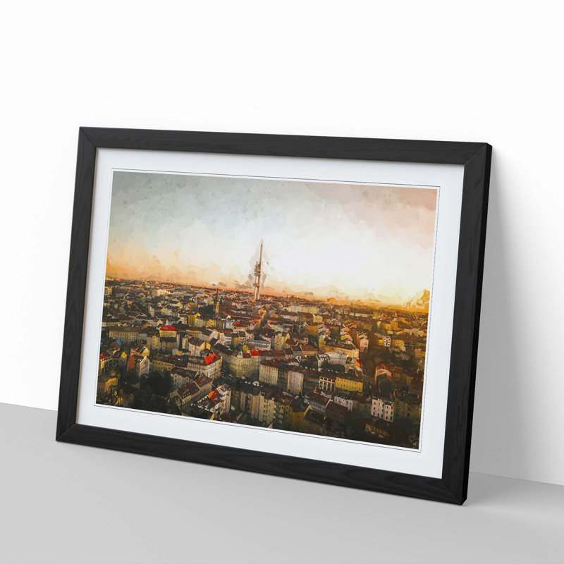 Skyline of Prague in Abstract - Picture Frame Graphic Art Print, 48cm H x 65cm W x 2cm D, Black Framed