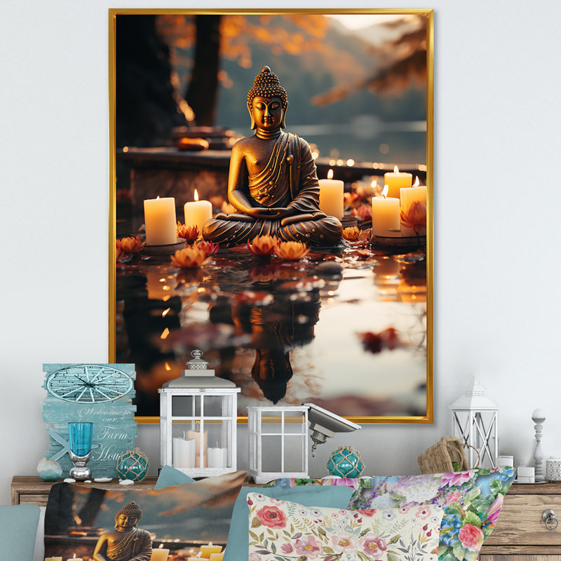 Art zen Bouddha tranquille en méditation VI - Bouddhisme, Cadre flottant doré, H 32 po x l 24 po
