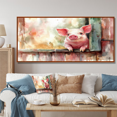 «Cute Pig Portrait At The Barn I» - animaux, art mural