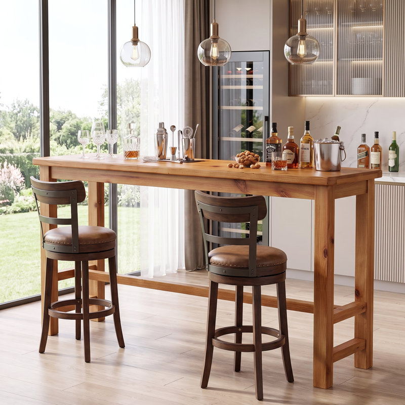 Table de bar rectangulaire mince de 160 cm en bois massif pour bar à domicile.