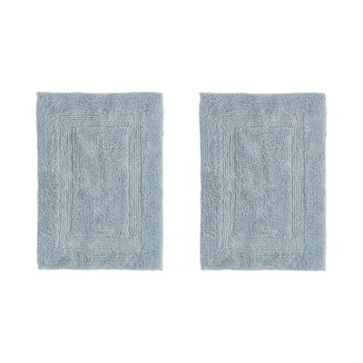 Lux Premium 100% Cotton 2370 GSM 2-Piece Bath Rug Set, Ultra Soft Super Absorbent Reversible Tufted Bathroom Mats, Machine Washable, OEKO-TEX® Certified Bath Rugs for Bathroom, Shower & Tub, Blue