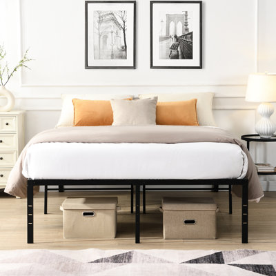 Heavy Duty Queen Size Black Metal Bed Frame, Quick Setup Process, Silent Operation, 1000 - Pound Load Resistance, Firm Steel Slats For Mattress, Under Storage Area, Leg Holes Connection Rapid