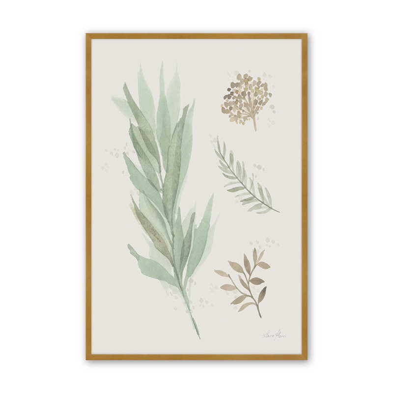 «Earthy Greens in Bloom I», Cadre d'angle ouvert en or poli, H 15,25 po x l 12,25 po