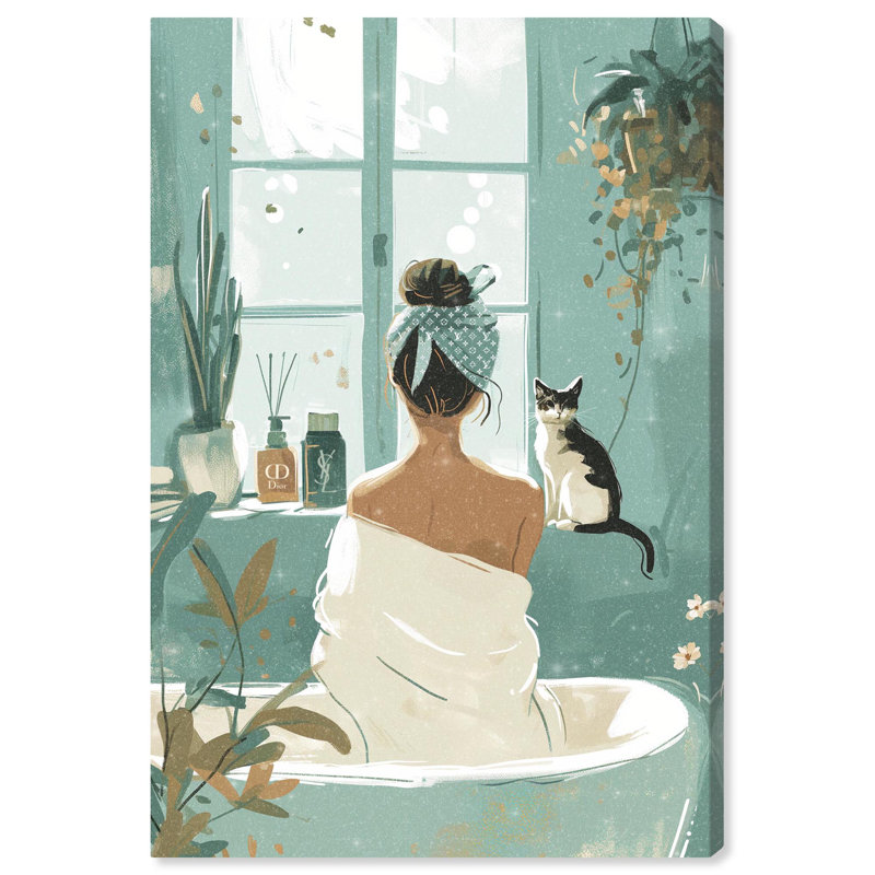 Art de salle de bain relaxant avec toile Kitty par Notoriart, H 15 po x l 10 po, Toile tendue