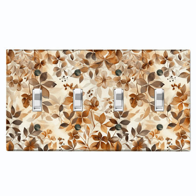 Metal Light Switch Plate Cover; Standard Size 4 Gang Toggle - Rustic Autumn Leaves