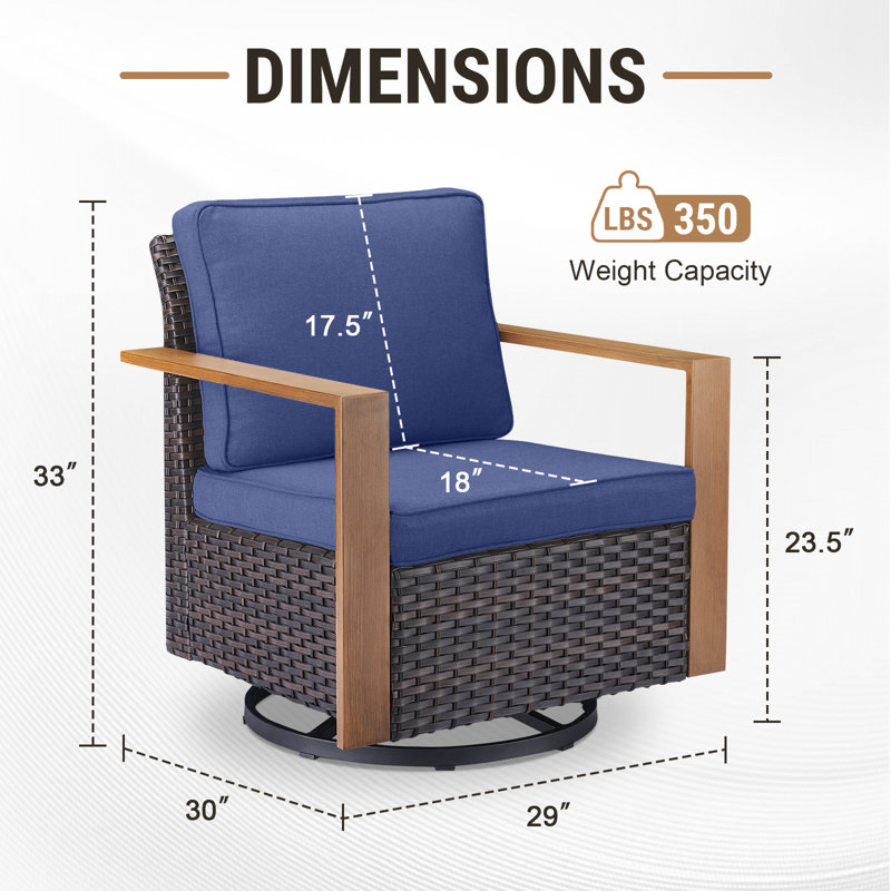 Ensemble de chaises berçantes pivotantes avec coussins Kelyse, Bleu, Brun