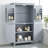 Elegant 4-Door Gray Bathroom Floor Storage Cabinet with Adjustable Shelves - Gray-1946573745
