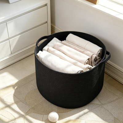 Extra Large 115L Woven Rope Blanket Basket, Oversized Storage Bin For Living Room, Jumbo Cotton Rope Toy Box For Kids Dogs, Foldable Organizer Basket For Blankets Pillows Laundry