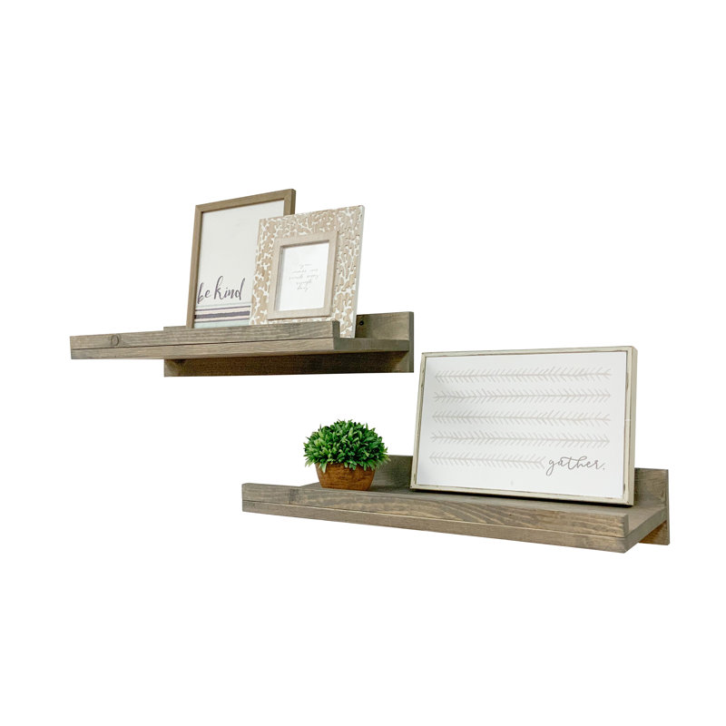 Tablette flottante en bois de pin massif de 2 pièces Calhern, Gris, H 4,25 po x l 24 po x P 10 po