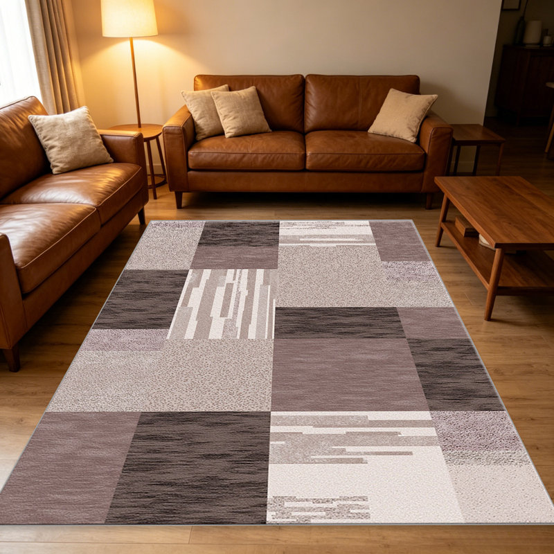 Mauve Brown Geometric Block carpet-easy to clean, machine-washable, soft and comfortable; suitable for door mats, kitchens, living rooms, bedrooms, corridors, and laundry areas. Easy to clean, durable carpet for home decoration.