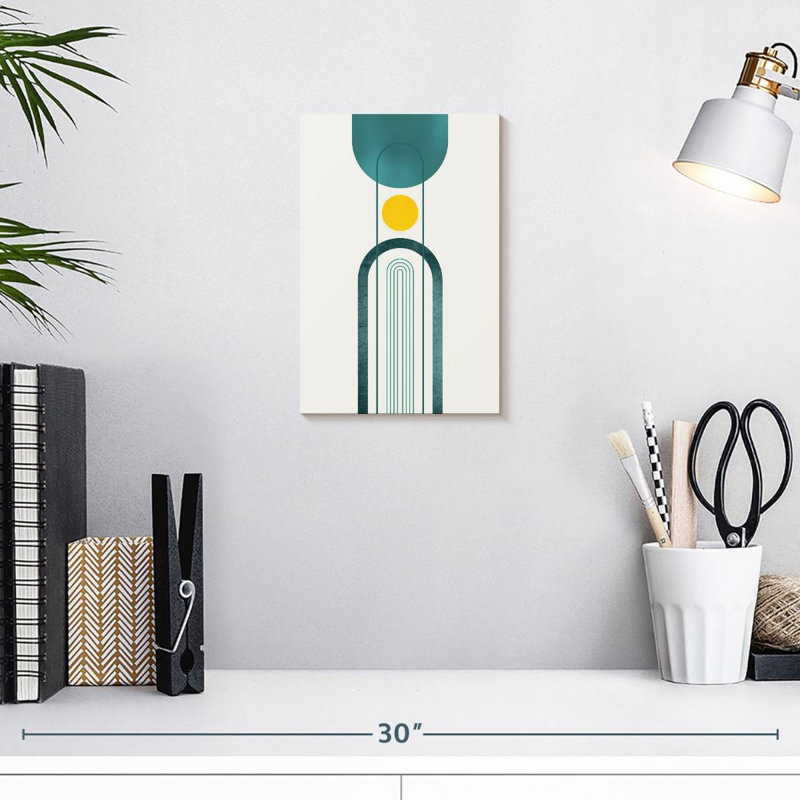 Avery Mid-Century bleu sarcelle jaune II, H 12 po x l 8 po
