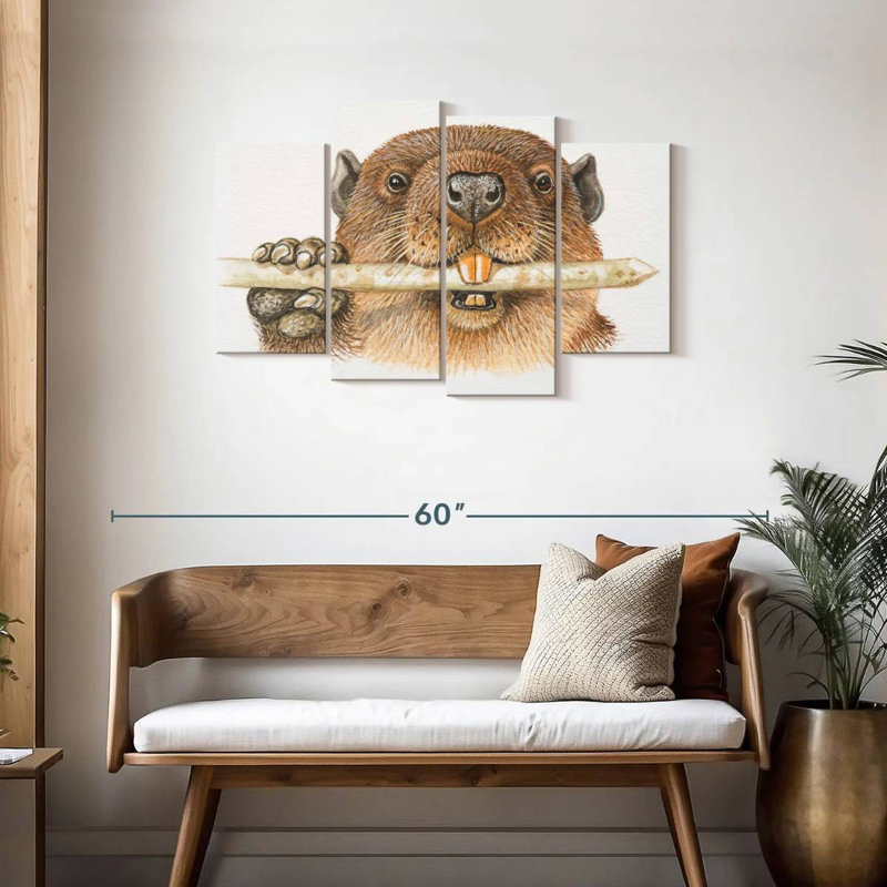 Beaver rongeur rongeant une branche, H 27 po x l 43 po