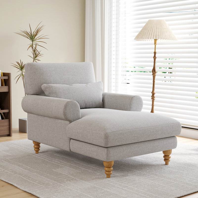 Chaise longue rembourrée avec dossier réglable, Gris, Bois naturel
