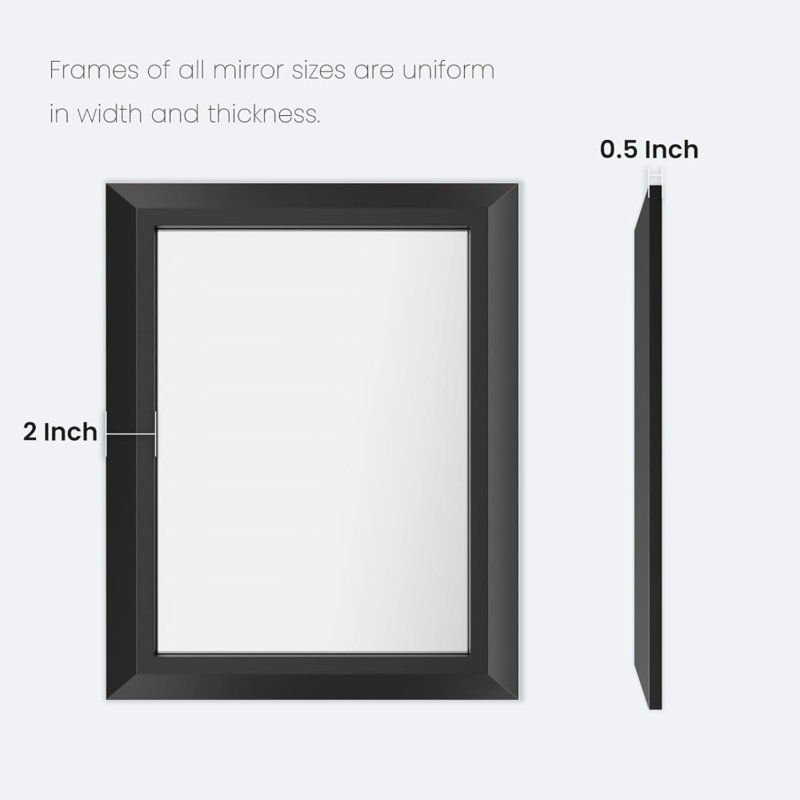 Miroir de salle de bain noir, miroir mural en métal de 50 po x 30 po d'épaisseur pour plus de 2 lavabos, chambre à coucher, salon, entrée, grand miroir mural rectangulaire