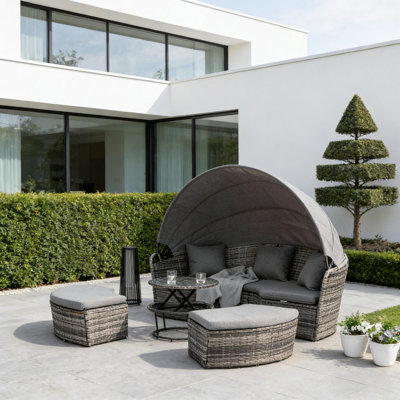 Convertible Patio Furniture Set,Outdoor Furniture Conversation Sets,4 Piece Round Rattan Daybed
