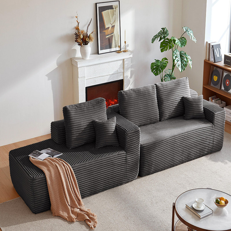 Left L Shaped Sectional Couch (Gray), Gray Corduroy