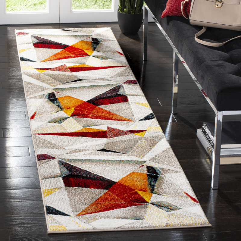 Asumi Wimbled Geometric Gray/Beige Area Rug, Runner 2'3" x 12'