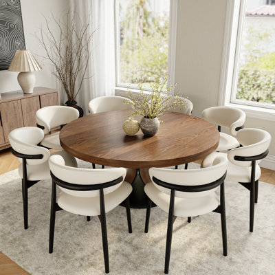 5/7/9 Pieces Solid Wood Round Dining Table Walnut Kitchen Room Set