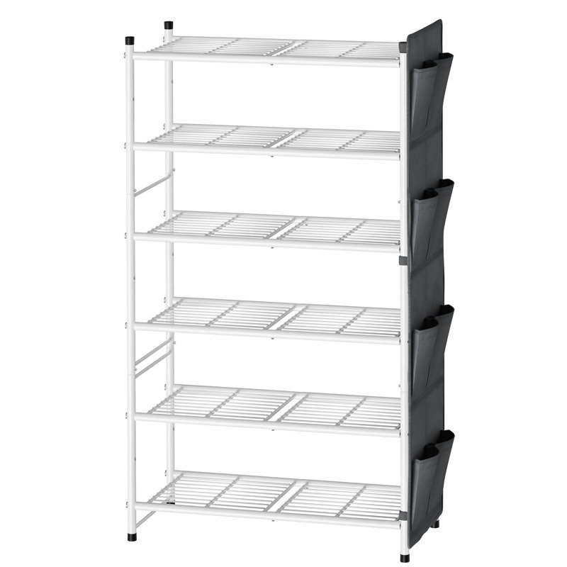 Range-chaussures à 6 niveaux, 24 paires, range-chaussures en métal pour garde-robe, blanc, Blanc / Blanc