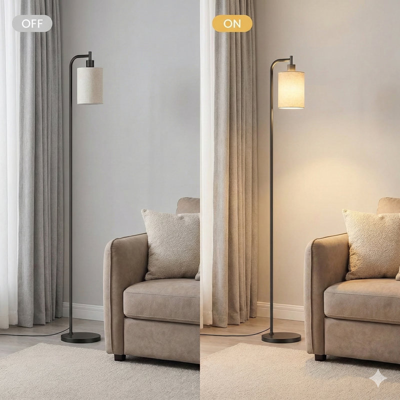 Floor Lamp With Linen Shade, Dimmable Tall Standing Lamp With Remote Control & 3 Color Temperatures, Modern Floor Lamps For Living Room Bedroom Office Corner, 9W LED Bulb Included