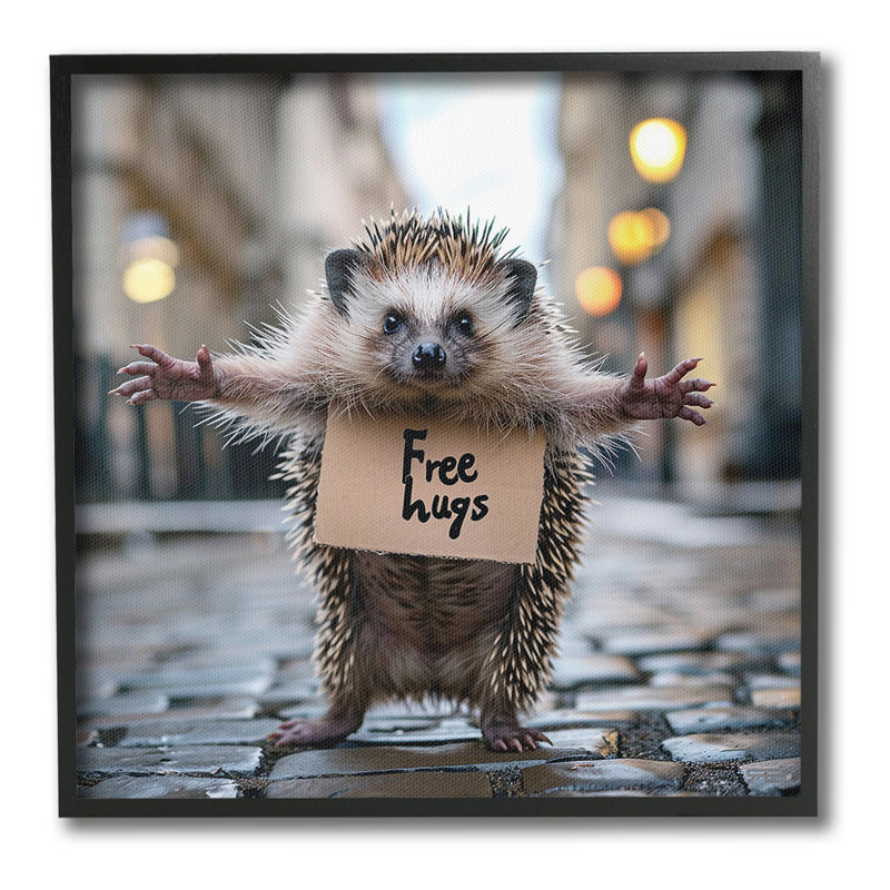 FreeHugsHedgehogGicleeArtbyRB, Cadre gris, H 17 po x l 17 po