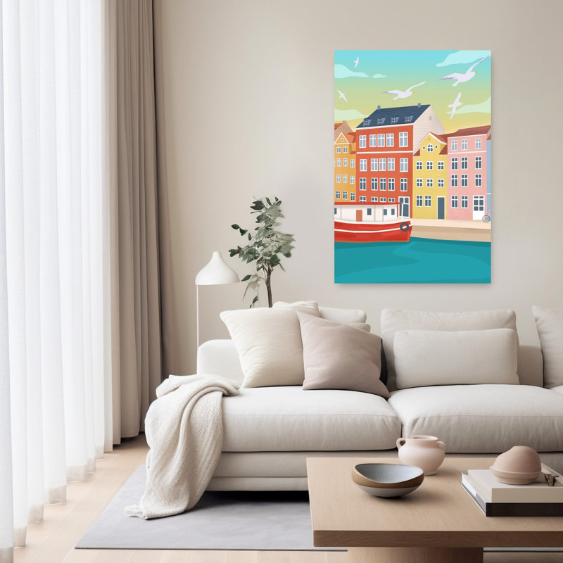 Copenhagen Colorful Vibrant Abstract Bird City Landscape Wall Art Print, 152.4cm H x 101.6cm W