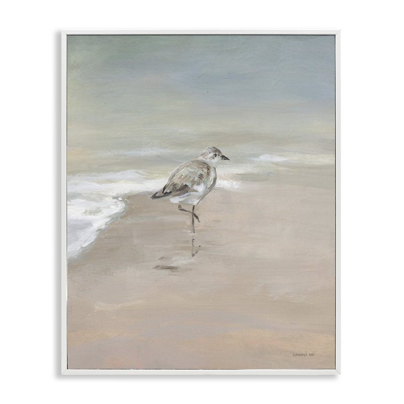 «Sandpiper Nautical Shore Bird», art giclée par Danhui Nai, H 30 po x l 24 po, Estampe numérique encadrée blanc bord de mer