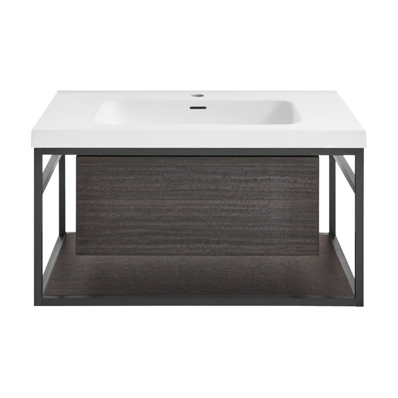 Claire 30" Black Ceramic Wall-Hung Vanity with Open Shelf