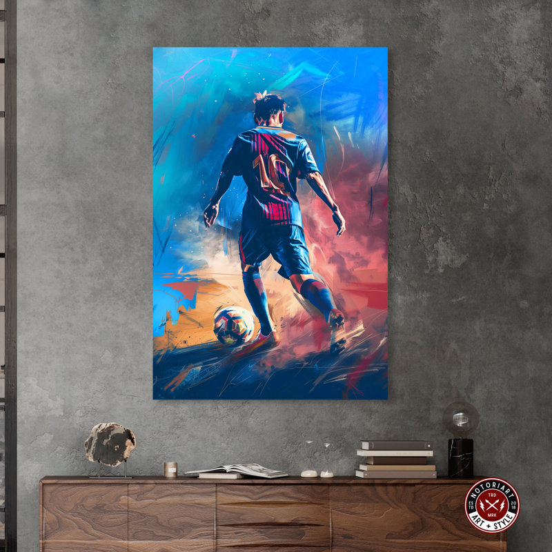 Notoriart 1 joueur de football encadré et coloré, Toile tendue, H 54 po x l 36 po