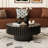 31.5" Handcrafted Relief Round Wooden Coffee Table | Sturdy Pedestal Base, Decorative Tea Table for Living Room-340936090-359558954