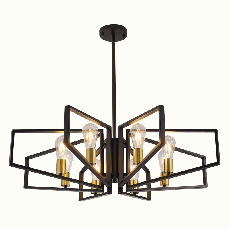 8 - Light Dimmable Geometric Chandelier, Black/Gold, 10.62" H x 35.43" W x 35.43" D