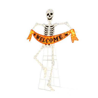 86.25"H Lighted Halloween 2D Skeleton Outdoor Décor With 220 Warm White LED Lights (KD)