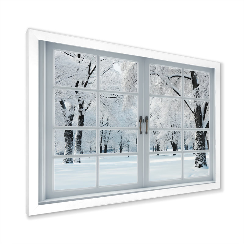 Winter Forest Window Views I - Winter Landscape, reproduction d'art sur toile encadrée, Cadre de coin blanc fermé