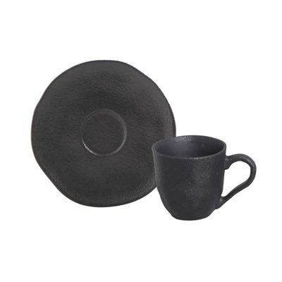 Soucoupe en grès de 2,72 po noir mat commercial, lavable au lave-vaisselle, ensemble de 6