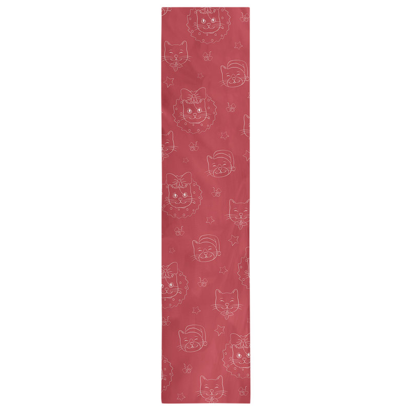 Chemin de table christmase hol christmas chats, L 72 po x l 16 po, Rouge rubis, Mélange de coton