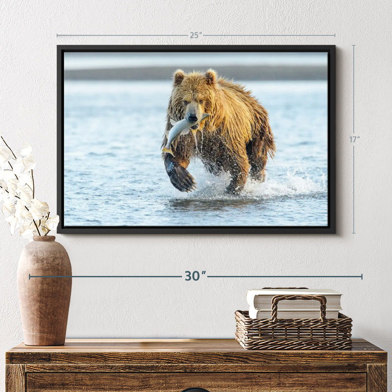 Animal "Art mural grizzly avec saumon", H 17 po x l 25 po