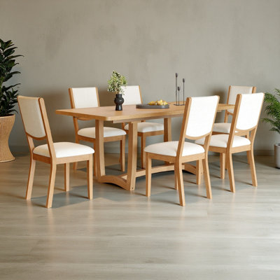 7-Piece Extendable Dining Table Set for 6, Rectangular Kitchen Table with 6 Upholstered Chairs, Curved Back Dining Chairs for Dining Room